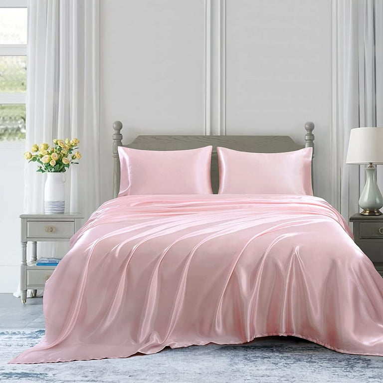 Homiest 4pcs Satin Sheets Set Luxury Silky Satin Bedding Set with