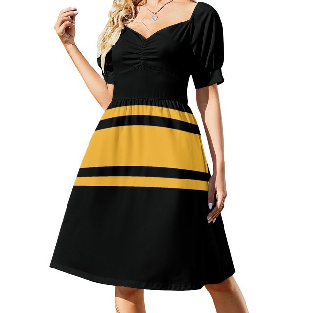 Vestido de manga corta con rayas negras y amarillas para mujer Vestidos de mujer Vestido