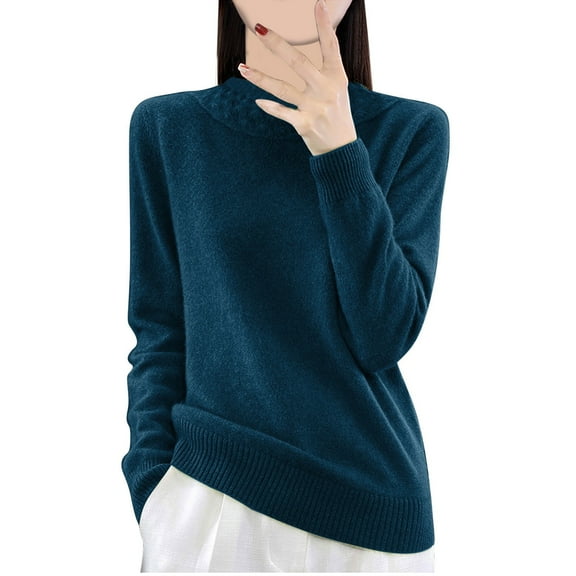 Sevevn Women's Seamless Sweater Mock Neck First-Line Ready to Wear Long Sleeve Knitted Pullover Tops