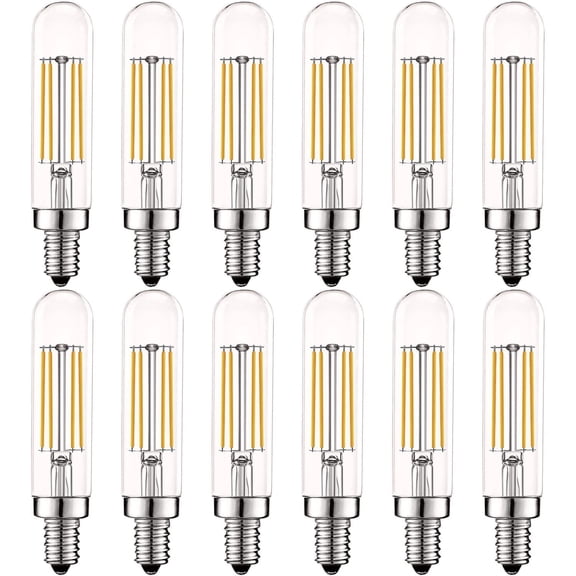 Luxrite T6 T6.5 Vintage LED Tube Light Bulbs 5W= 60W, 3000K Soft White, Dimmable, 500 Lumens, UL Listed, E12, 12-Pack