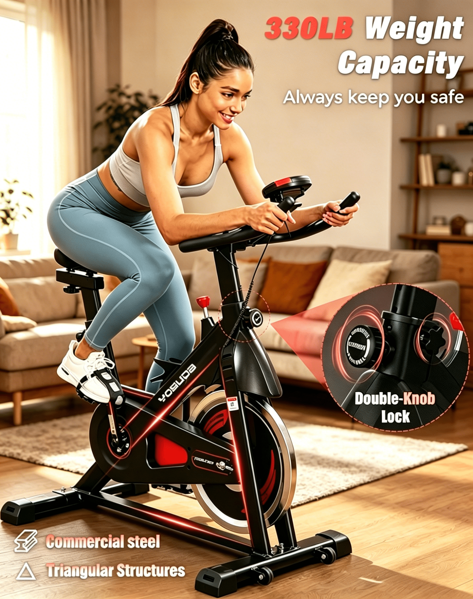YOSUDA Exercise Bike-Stationary Indoor Cycling Bike for Home 330 Lbs Weight Capacity, Comfortable Seat Cushion and LCD Monitor