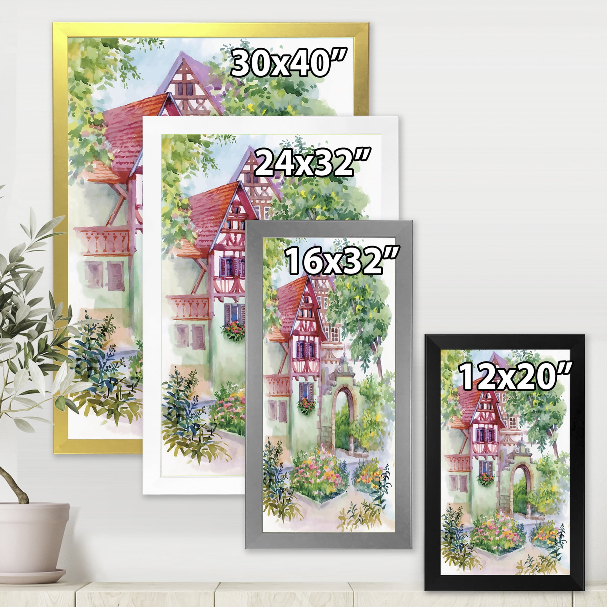 Designart 'Red Rustic House In The Country Side Landscape' Traditional Framed Art Print