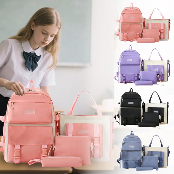 ibiyuan School Backpacks Water Resistant Large Capacity 4 In 1 School Bag Set for Ages 6th 7th 10th 12th, High School, University, Outdoor Travel, Campus