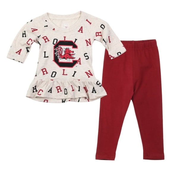 Girls Toddler Wes & Willy Oatmeal South Carolina Gamecocks Ruffle Raglan Long Sleeve T-Shirt & Leggings Set
