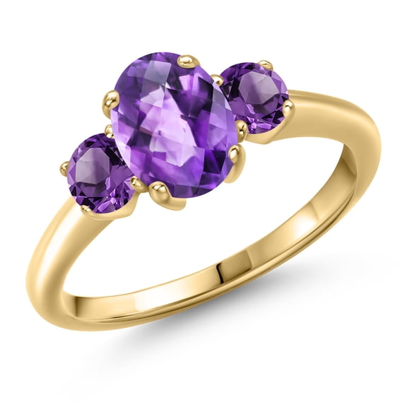 Gem Stone King 10K Yellow Gold Purple Amethyst Engagement Ring for Women | 1.70 Cttw | Oval Checkerboard 8X6MM | Gemstone February Birthstone | Size 8