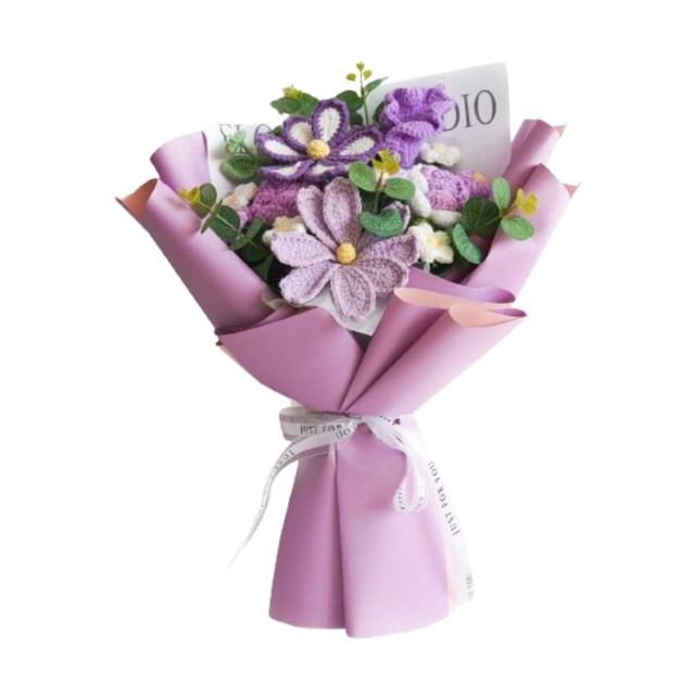 Ramo de flores de ganchillo de 45 cm, regalo de bendición eterna, decoración navideña artificial Púrpura