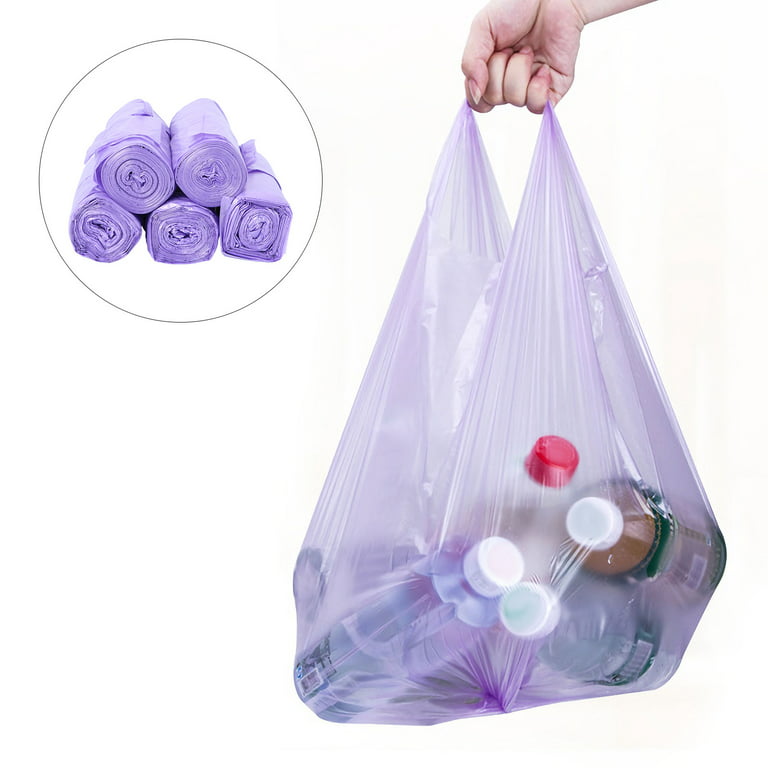 5 Rolls Portable Garbage Rubbish Trash Bags With Handle for Home Office  Kitchen (Purple) 