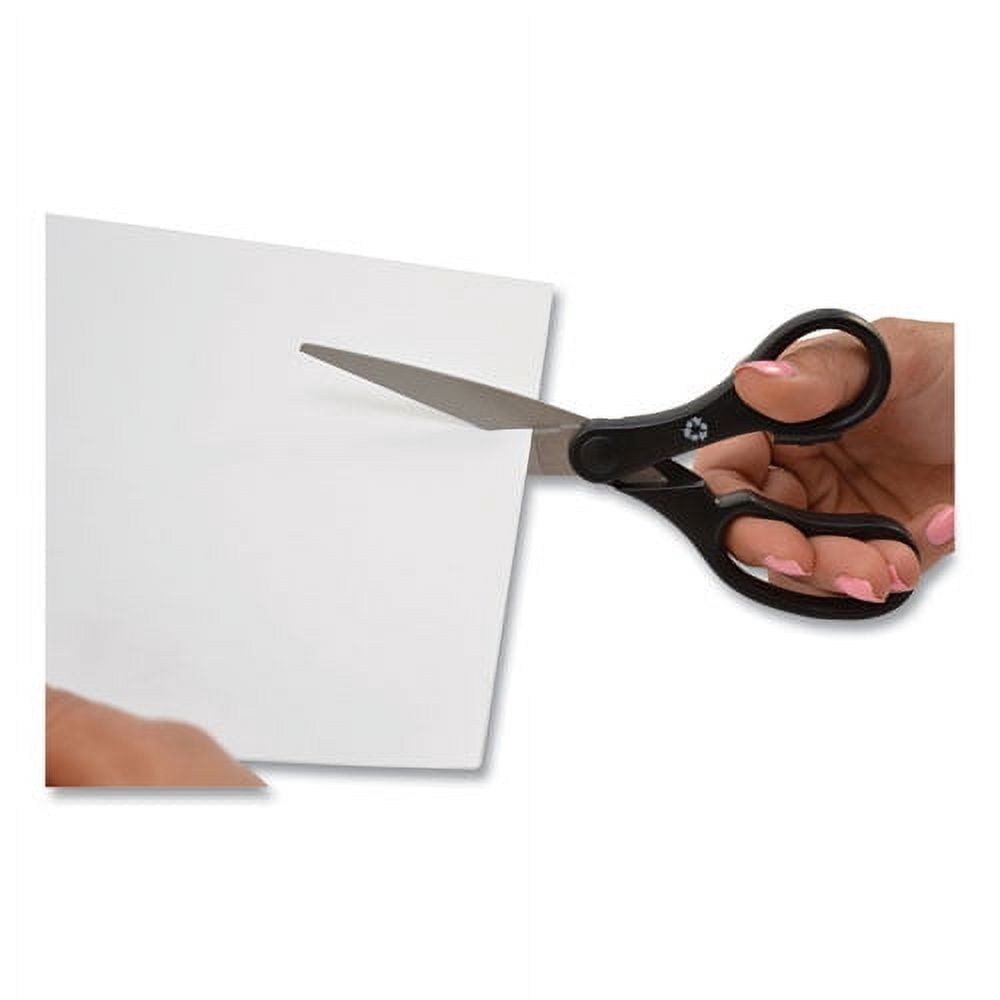 Kleenearth Basic Plastic Handle Scissors, Pointed Tip, 7" Long, 2.8" Cut Length, Black Straight Handle | Bundle of 5 Each