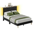 thumbnail image 3 of Bestier Twin Platform Bed with Adjustable Storage Headboard Shelf, LED Corduroy Upholstered Bed Frame, Black, 3 of 10
