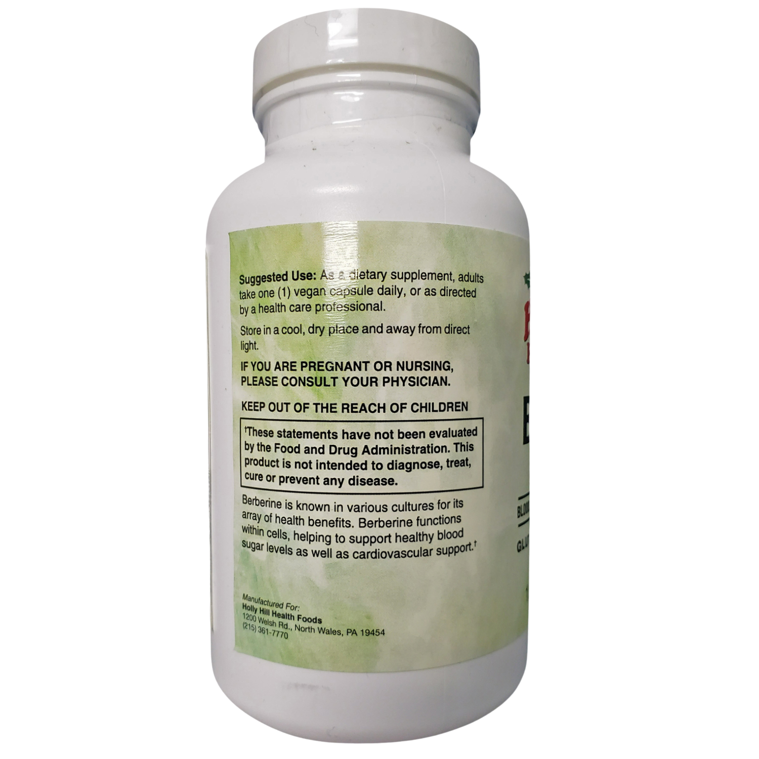 Holly Hill Health Foods Berberine 500 mg, 120 Vegan Capsules