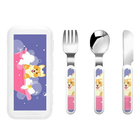

Lukts Dog Washes in a Bath for Children s Knife Fork and Spoon Three-Piece Set Stainless Steel Children and Toddler Safety Cutlery with Outer Box