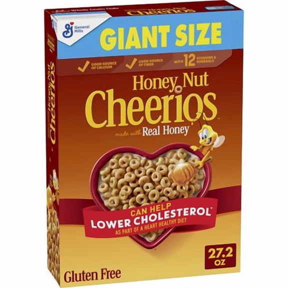 Honey Nut Cheerios, Heart Healthy Gluten Free Breakfast Cereal With Whole Grain Oats, Giant Size, 27.2 Oz