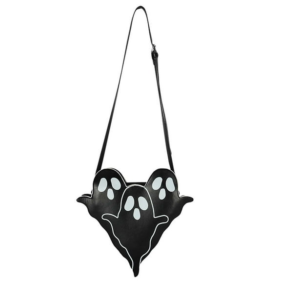 Xfvqtps Mens and Womens Crossbody Bag Cute Funny Ghost Purse Adjustable Shoulder Strap Lightweight Leather Shoulder Bag Black