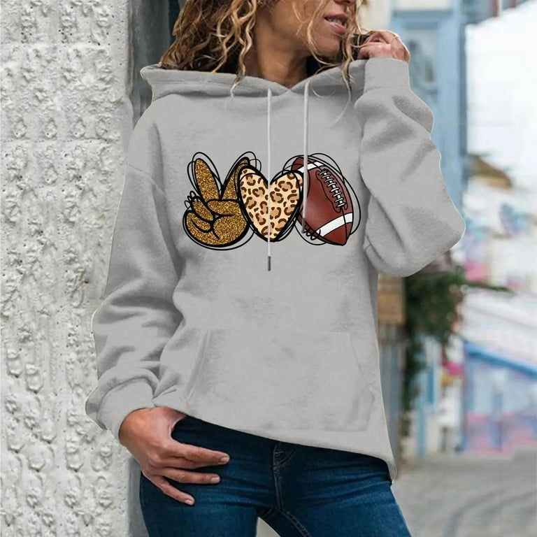 Hoodies Sweatshirts for Women Leopard Love Heart Print Sweatshirt