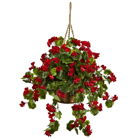 Nearly Natural Geranium Hanging Basket UV Resistant (Best Geraniums For Hanging Baskets)
