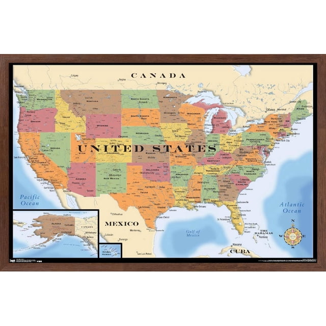 Map - USA Wall Poster, 22.375" x 34" Framed