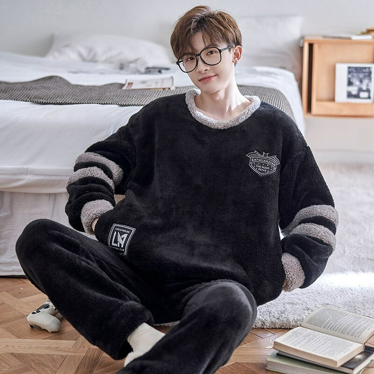 DanceeMangoo FUNISHI Winter Pajamas Cartoon Mens pijama Loose Version Pajama Set Inspissate Flannel Pullover Sleepwear Plus Size 4XL