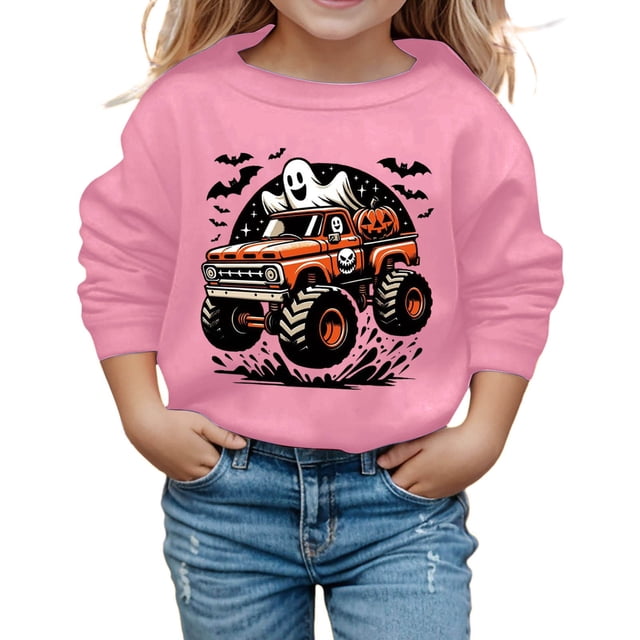 Chandail à Capuchon et Chandails en Molleton pour Filles Imprimé Halloween Mignon Manches Longues Col Rond Chandail pour Tout-Petits et Enfants Tenue Décontractée Douce et Confortable