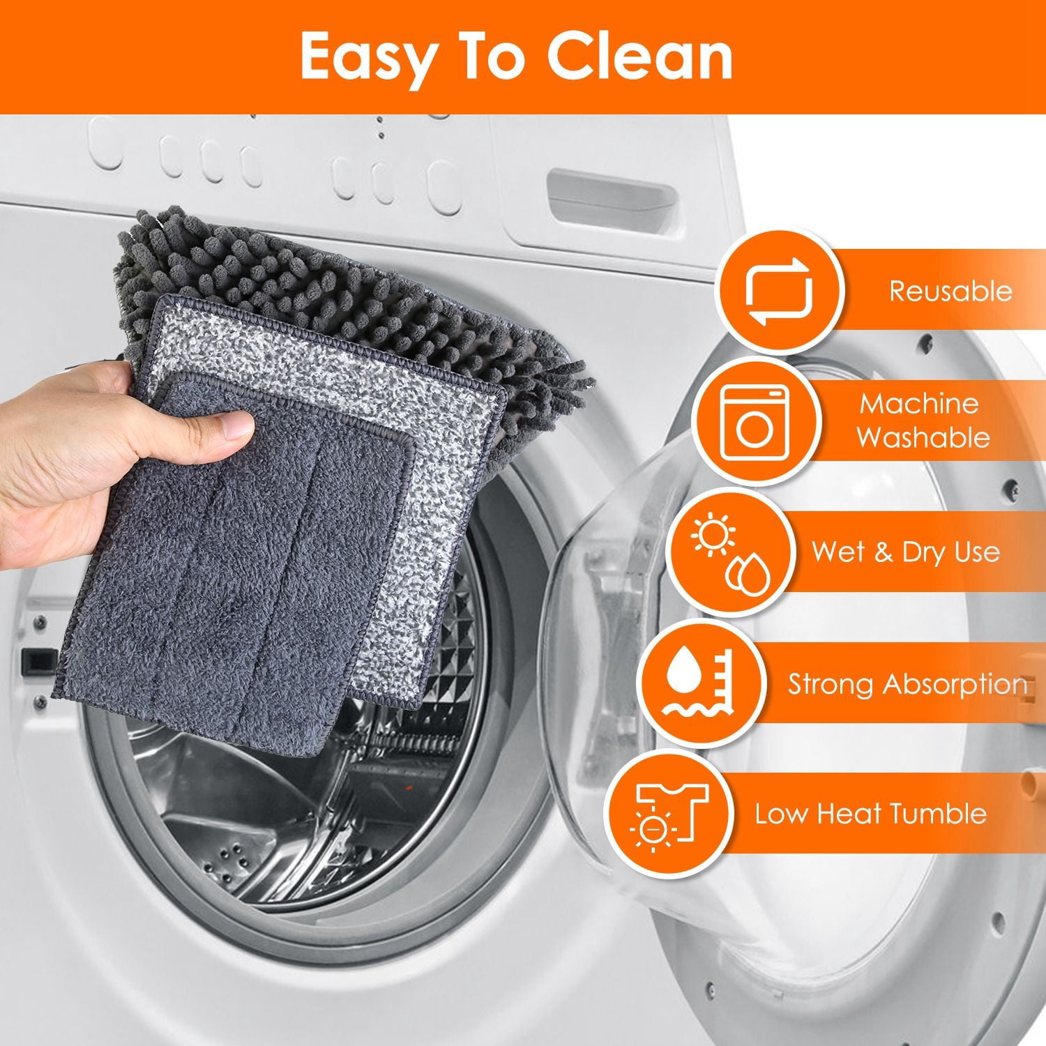 Wall & Baseboard Cleaning Mop with 8 Reusable Pads, 5-Section Extendable Stainless Steel Handle, 90° Flip Design, Hanging Holder for Home Cleaning