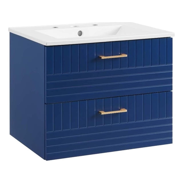 Pemberly Row 24" Modern Wood/Ceramic Bathroom Vanity in Blue/White