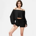 thumbnail image 4 of Women's Cropped Long Sleeve Pullover with Wide Boat Neck - Small, Black, 4 of 6