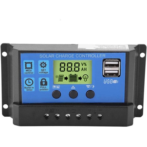Régulateur de Charge, Contrôleur de Charge à Double USB 12V/24V pour Panneau Solaire, Régulateur de Pile Intelligent pour Panneau Solaire avec Écran LCD 10A/20A/30A (YJS 20