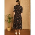 thumbnail image 5 of Steverzon Women's Floral Print Collar Empire A-Line Midi Black Dress, 5 of 6