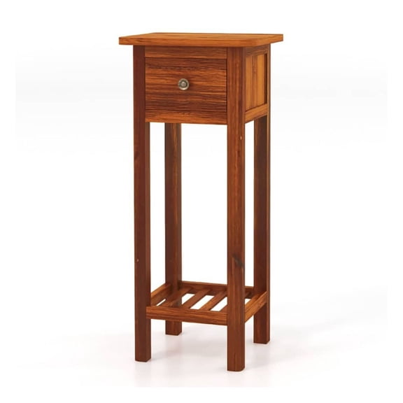 Slim Nightstand with Drawer & Shelf - 2 Tier Bedside Table - Vintage Style End Table - Living Room, Bedroom - Wood MDF - 16"x16"x35"