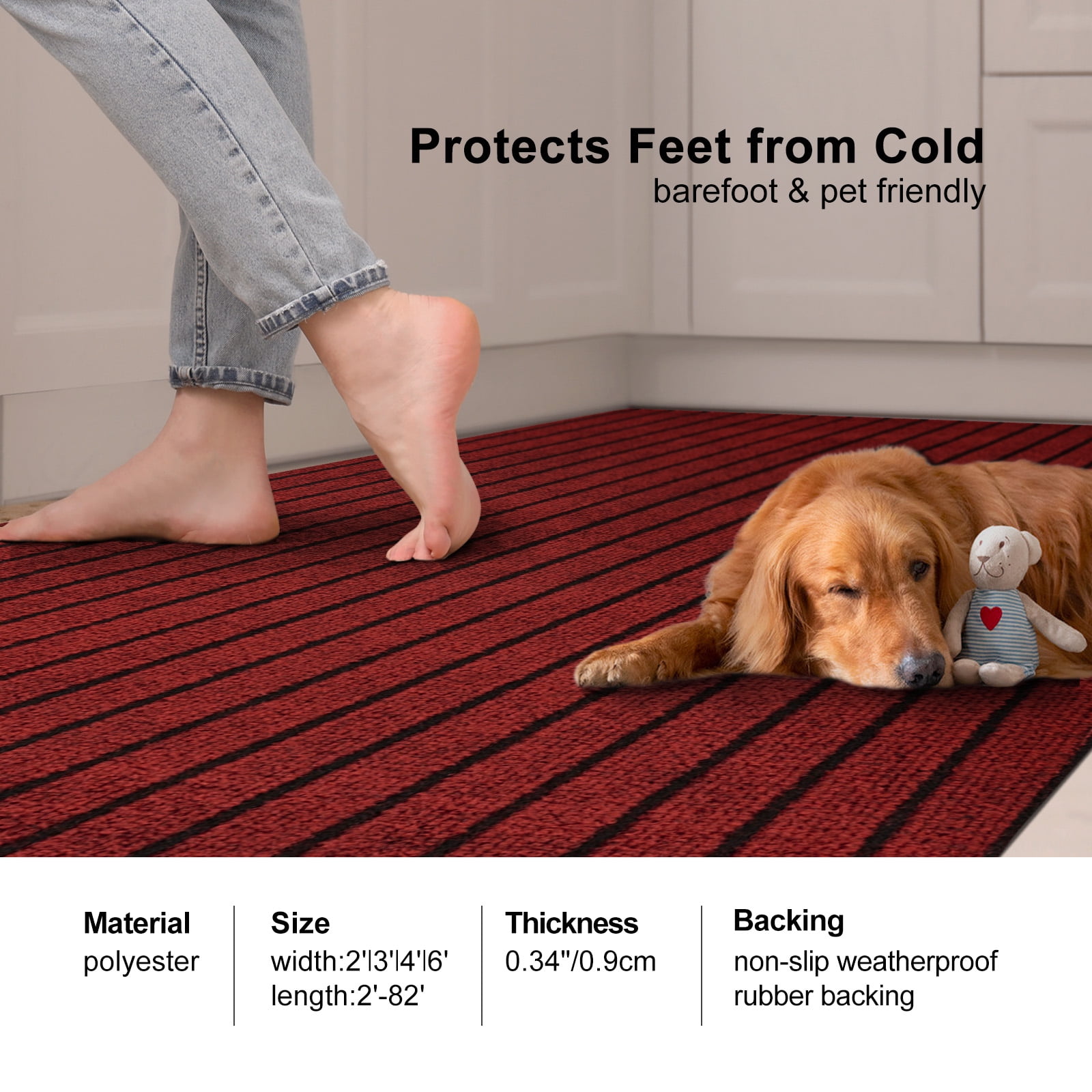 ANTPOP 3' x 13' Runner Rugs with Rubber Backing Outdoor Indoor Utility Non Slip Carpet for Hallway Custom Size Area Mat for Entryway Balcony Patio Kitchen Garage Stair Laundry