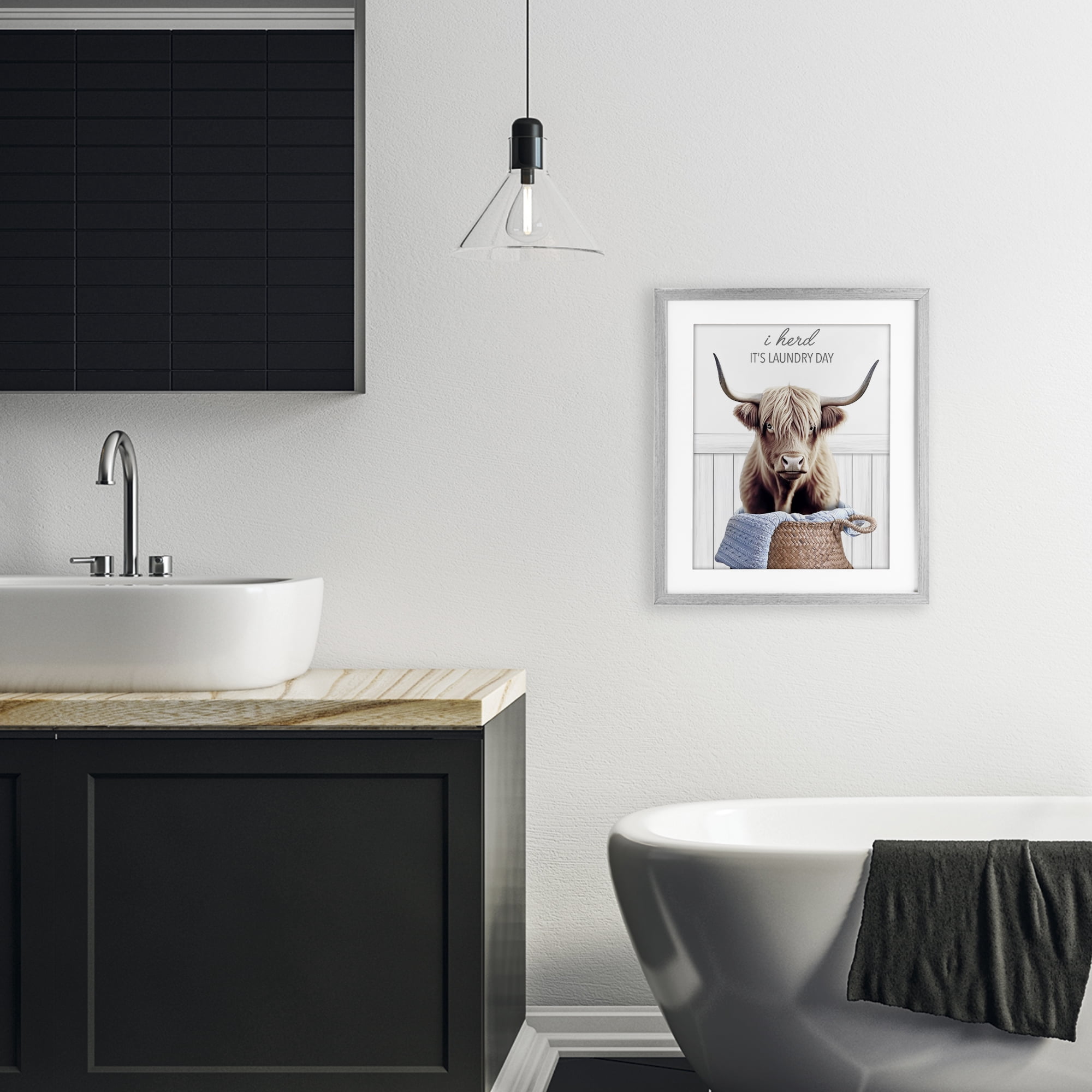 Herd It's Laundry Day Gray Framed Print Under Glass, design by Marcus Prime