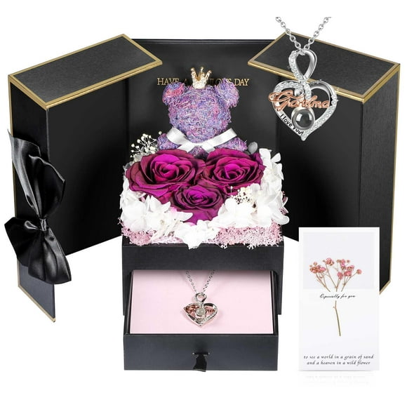 Set de regalo AddWel Preserved Real Roses con collar «I Love You»