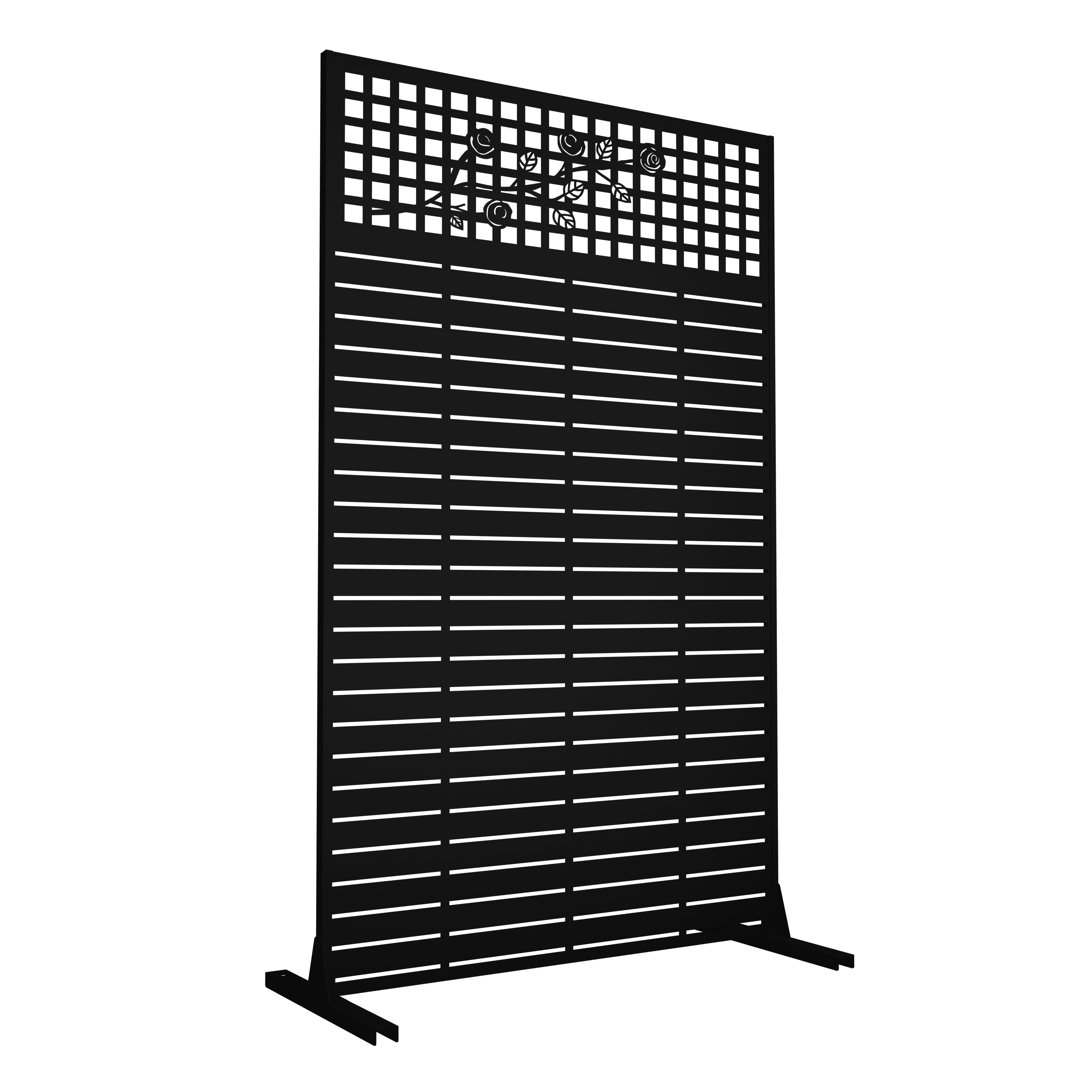 Mintazer 72" H Metal Privacy Screen with Rose Pattern, Outdoor Patio Privacy Fence Room Divider, Black