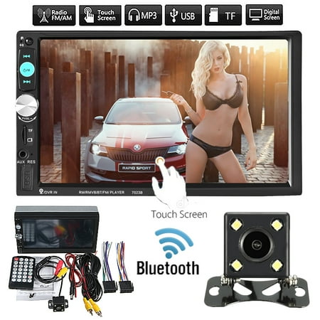 Grtxinshu 7'' 1080P Touch Screen Car 2 Din Radio AM/FM AUX bluetooth USB Stereo Receiver In-Dash MP3 MP5 Player For Car + Rear View