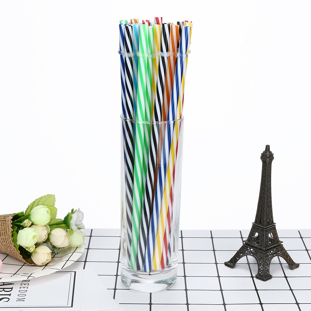 Colorful Reusable Hard Plastic Stripe Drinking Straws Party