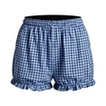 thumbnail image 2 of Women's Plaid Shorts Cute Ruffled Casual Lounge Elastic Waist Shorts with Pockets Home Beach Vacation Wear (M, Blue), 2 of 6