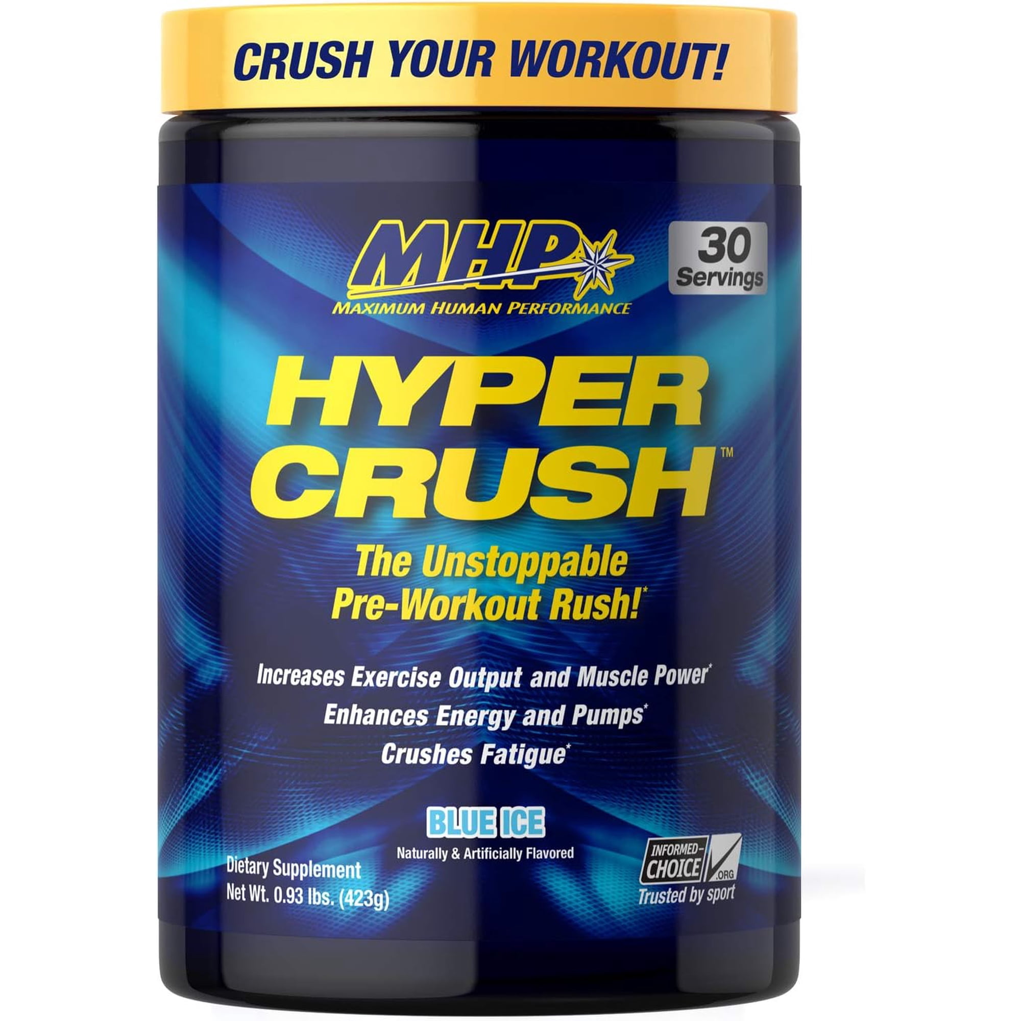 MHP Hyper Crush Pre-Workout Powder – Energy, Pumps & Fatigue Support – 3 g Creatine, Citrulline, 350 mg Caffeine – Blue Ice, 30 Servings