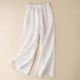 thumbnail image 3 of Trousers for Women Long Mid Waist Linen Solid Color Drape Casual Fashion Oversized Strentchy Pants for Women, 3 of 3
