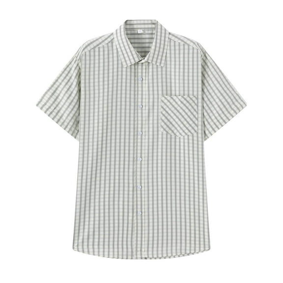 ZCFZJW Mens Short Sleeve Button Down Shirts Casual Slim Fit Basic Striped Plaid Shirts Dress Work Business T-Shirts for Men Green#01 L