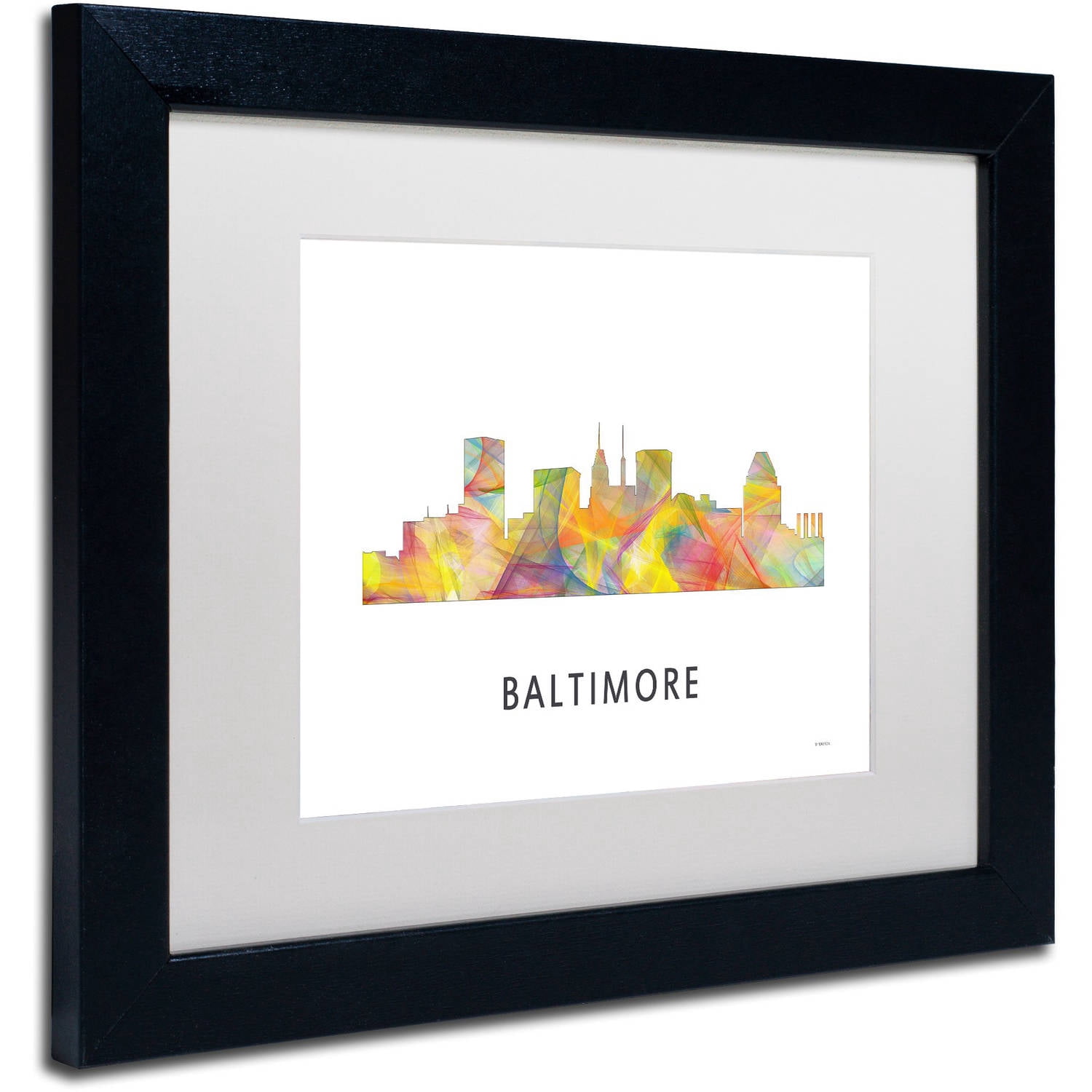 Trademark Fine Art 'Baltimore Maryland Skyline WB-1' Canvas Art by Marlene Watson, White Matte, Black Frame