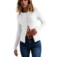 thumbnail image 2 of YDFCWXW Womens Slim Fitted Cardigan Long Sleeve Y2K Ribbed Tops Button Down Shirts White, XL, 2 of 6
