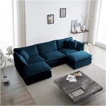 JERFIT 5-Piece Convertible U-Shaped Sectional Sofa with Reversible Chaise, Blue Chenille Fabric, Modular Corner Couch for Living Room