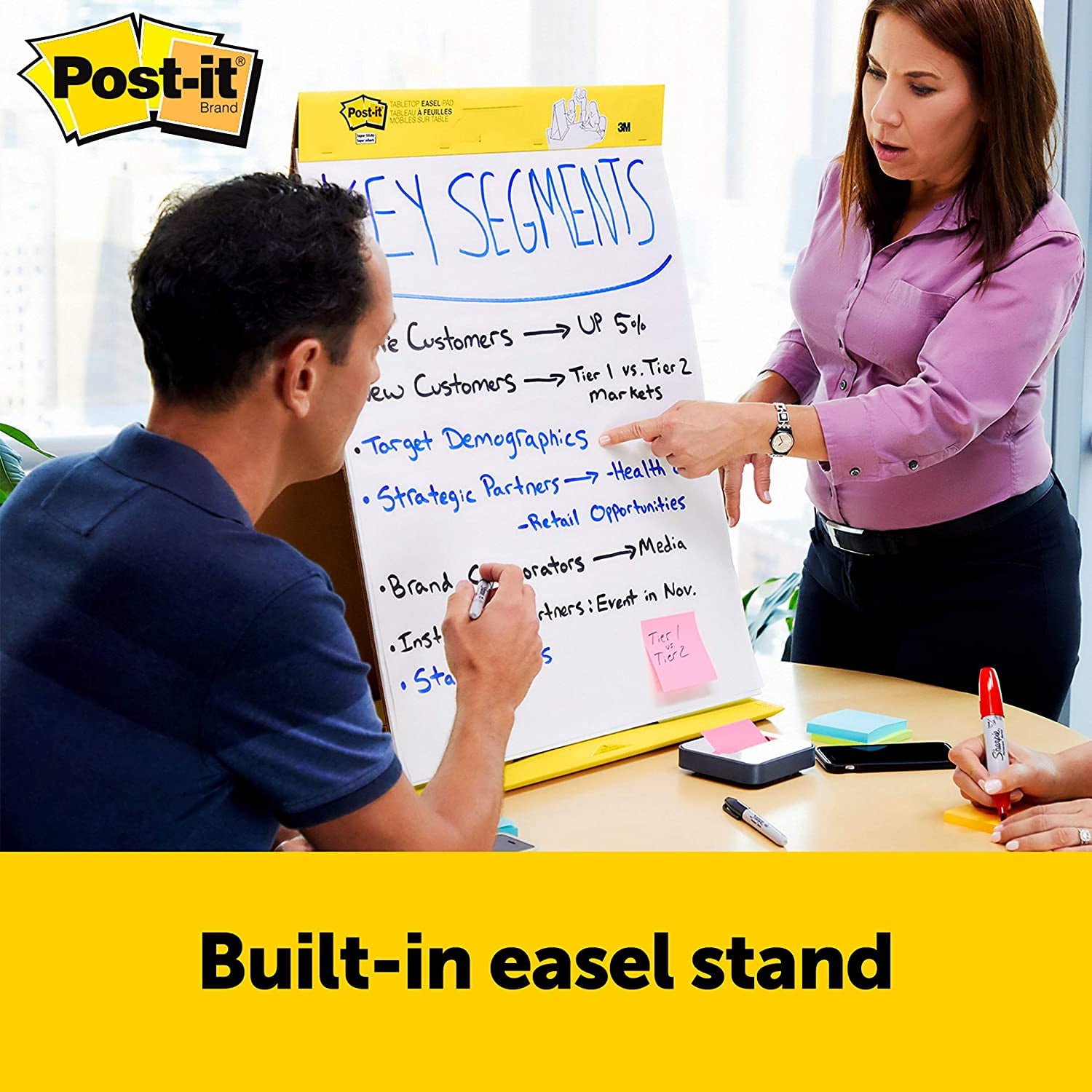 HJTER Super Sticky Tabletop Easel Pad, Great for Virtual Teachers and Students, 20 x 23 Inches, 20 Sheets/Pad, 1 Pad (563R), Portable White Premium Self Stick Flip Chart Paper, Built-in Easel Stand