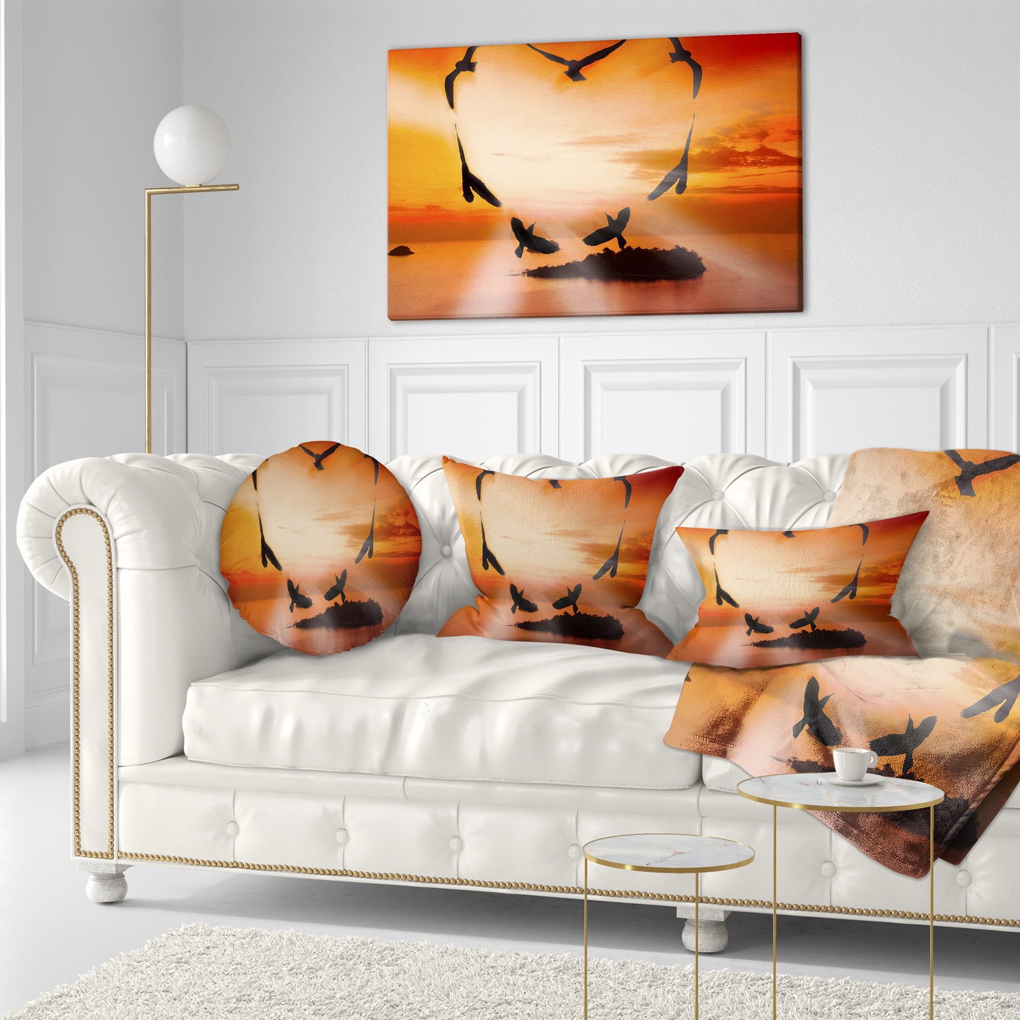 Designart Crow Heart at Sunset - Abstract Throw Pillow - 12x20
