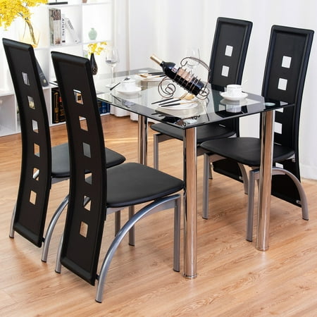 Glass Tables Chairs - Costway 5 Piece Dining Set Glass Table and 4 Chairs Home Kitchen Breakfast Furniture