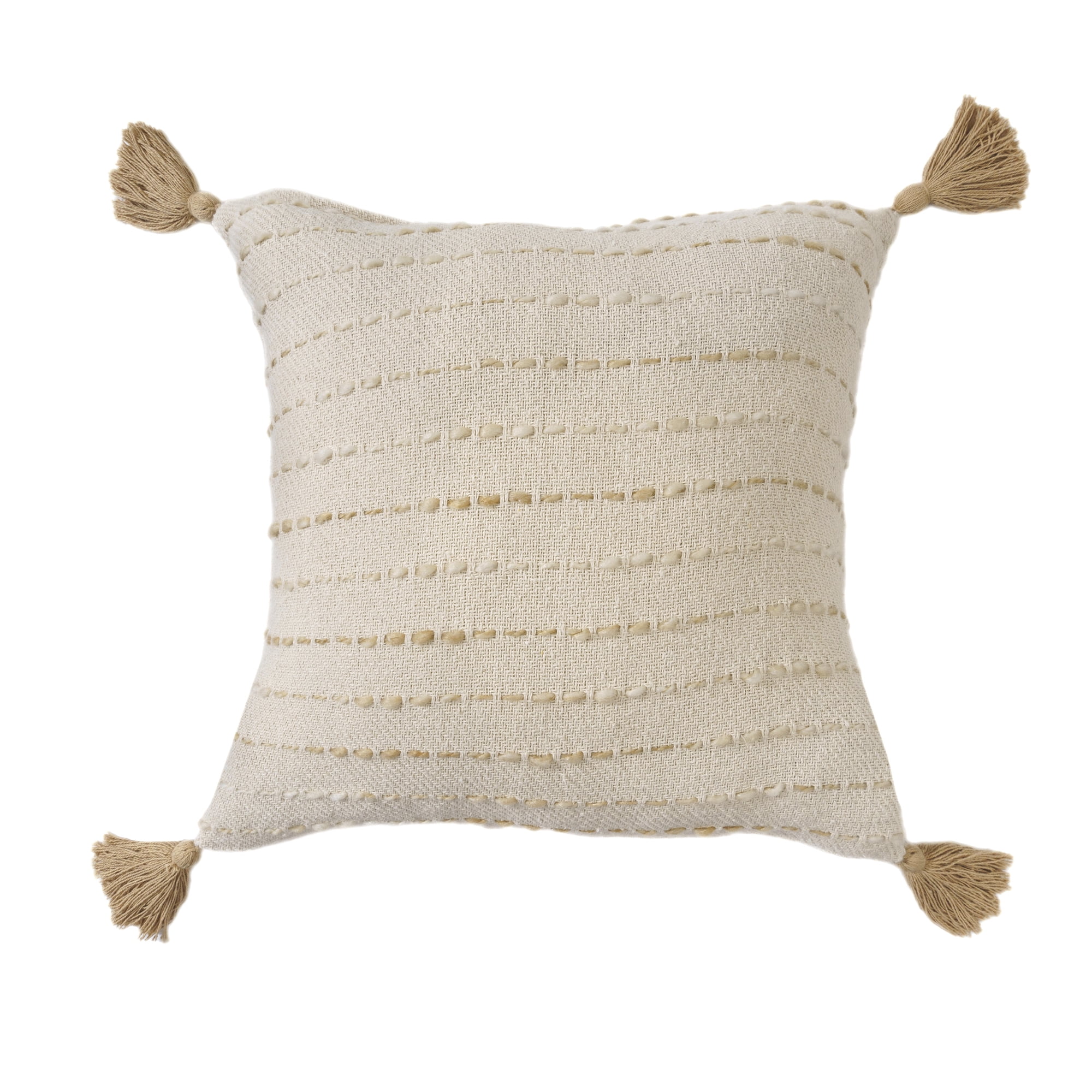 Ox Bay Emma 20" x 20" White/Beige Striped Cotton Blend Adult Decorative Throw Pillow Cover