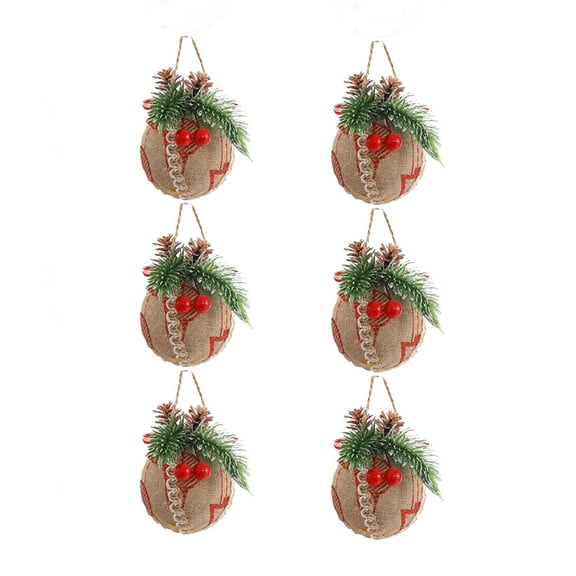 LanSuare 6Pcs Christmas Plaid Ball Ornaments,3.14Inch Multicolour Buffalo Plaid Fabric Ball Ornaments with Pine Cones and Berries, for Christmas Tree, Festive Decor