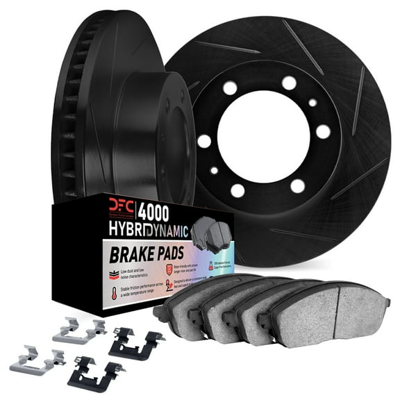 Dynamic Friction Company Front Brake Rotors Kit Slotted Black | 4000 HybriDynamic Brake Pads includes Hardware 3812-76146