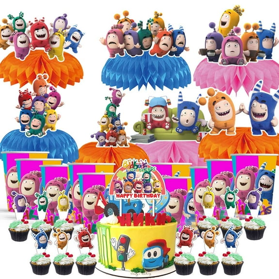 oddbods Party Supplies Decor Cups Fans Decorations Honeycomb Centerpieces Cake Toppers
