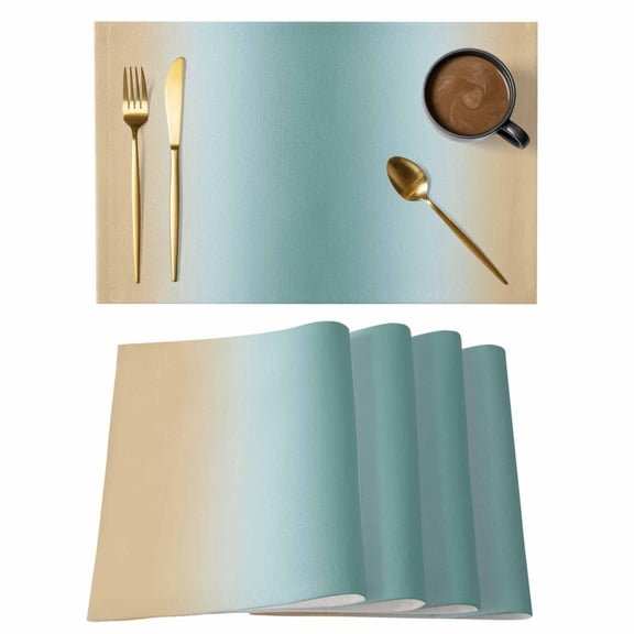 Placemats Set of 6, Teal Yellow Ombre Woven Placemat, Linen Place Mats for Kitchen/Dining Tables, Farmhouse Modern Gradient Art Washable Table Mats for Party