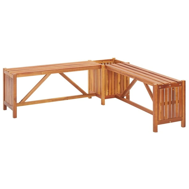 Veryke L-Shaped Outdoor Bench with Planter, Acacia Wood Seating for ...